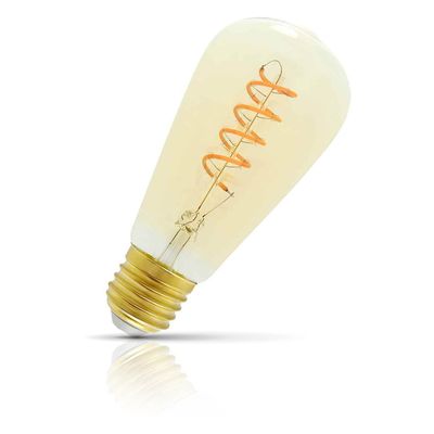 Castello Style LED ST64 Light Bulb E27 4W Dim Extra Warm White 2200K Squirrel Cage Screw Filament Gold