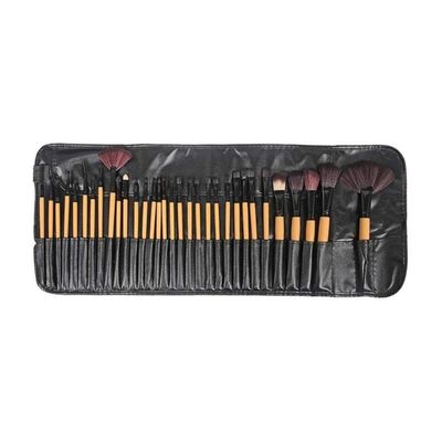 Dyzi 32-Piece Professional Makeup Brush Set Resin Rod Wooden Color in Brown