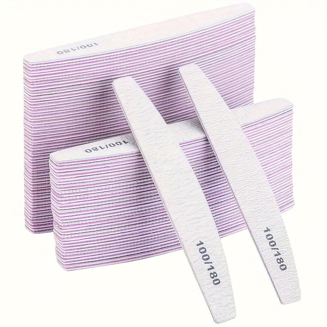 Dyzi 50pcs Nail File Buffer Set 100/180 Grit Double-Sided Half-Moon in Pink - Image 1