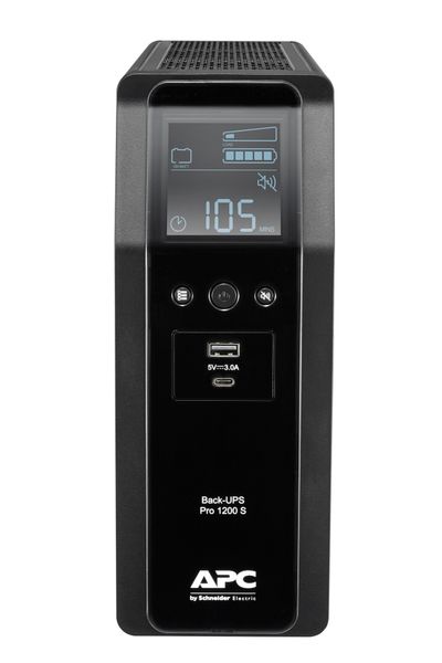 APC Back-UPS Pro 1200VA/720W Tower 230V 8x IEC C13 outlets Sine Wave AVR USB Type A + C ports LCD User Replaceable Battery