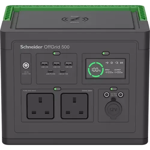 APC SE OffGrid Portable Power Station 500 - Li-Ion battery LCD 2x UK outlets 3x USB-A 2x USB-C 3x 12V wireless charger - Image 1