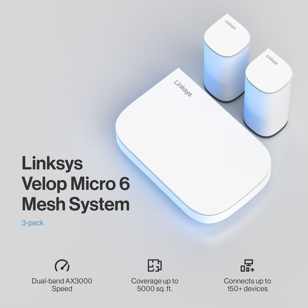 Linksys Velop Micro 6 Mesh System – Dual-Band WiFi 6 AX3000 (3-pack) - Image 1