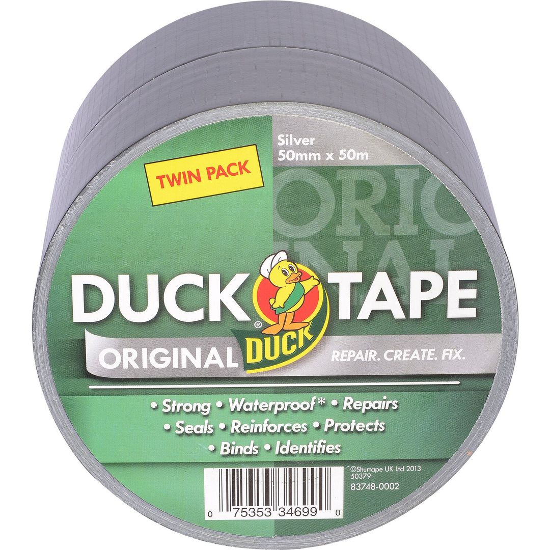Duck Tape Original Twin Pack Silver 50mm x 50M - Image 1
