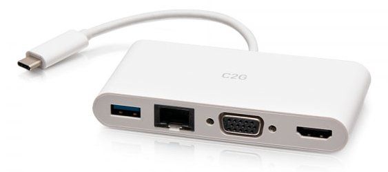 C2G USB-C® to HDMI®, VGA, USB-A, and RJ45 Multiport Adapter - 4K 30Hz - White - Image 1