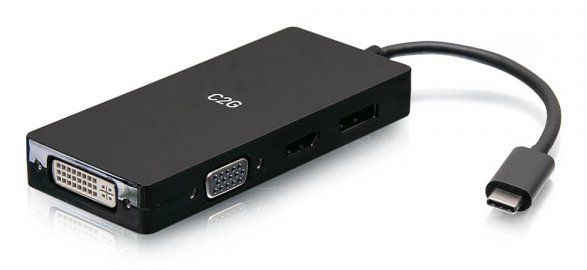 C2G USB-C Multiport Adapter, 4-in-1 Video Adapter with HDMI, DisplayPort, DVI, & VGA - 4K 60Hz - Image 1