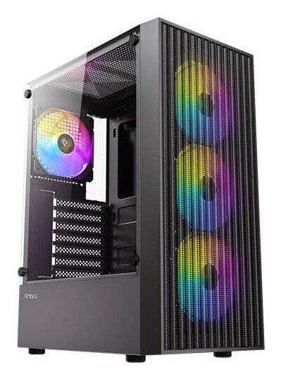 Antec AX27 RGB Elite Mid-Tower Gaming PC Case with Tempered Glass, Full Mesh Front Panel, 4 Pre-installed 120mm Fixed-RGB Fans, ATX/Micro-ATX/ITX Compatible - Image 1