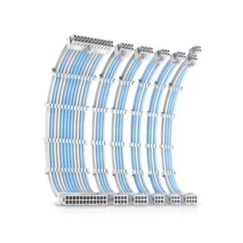 Antec White/Blue PSU Extension Cable Kit - 6 Pack (1x 24 Pin 1x 4+4 Pin 2x 8 Pin 2x 6 Pin) - Image 1