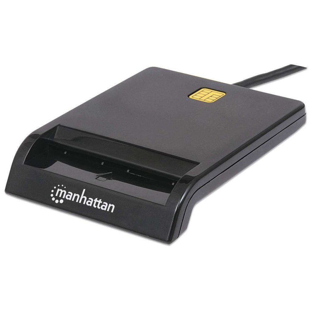 Manhattan USB-A Contact Smart Card Reader, 12 Mbps, Friction type compatible, External, Windows or Mac, Cable 105cm, Black, Three Year Warranty - Image 1
