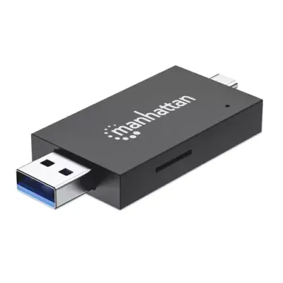 Manhattan USB-A / USB-C combo Multi-Card Reader/Writer, 5 Gbps (USB 3.2 Gen1 aka USB 3.0), Male to microSD and SD/MMC Slots, Mini Format, SuperSpeed USB, Windows or Mac, Black/Transparent, Three Year Warranty - Thumbnail 2