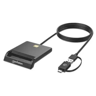 Manhattan USB-A / USB-C combo Smart Card Reader, USB 2.0 Type-C and Type-A Male to Contact Reader Interface, Supports Windows, macOS and Linux, Reads SIM Cards with Adapter (not included or available from ), 1m Cable, Black - Thumbnail 2