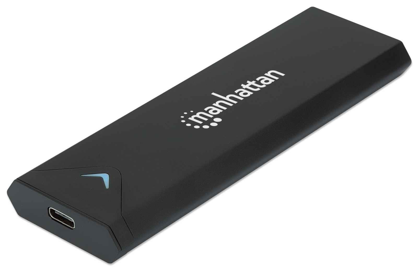 Manhattan M.2 NVMe SSD Enclosure, USB-C Female Connection, 10 Gbps (USB 3.2 Gen2 aka USB 3.1), UASP-compliant, SuperSpeed+ USB, Aluminum, Black, Three Year Warranty - Image 1