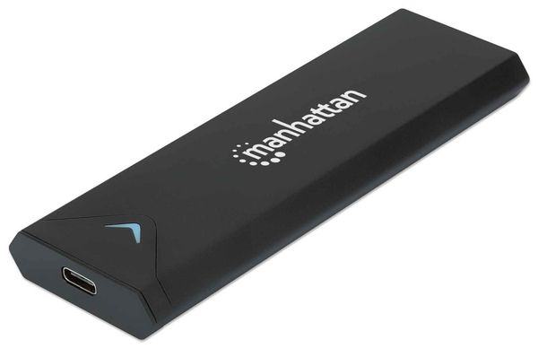 Manhattan M.2 NVMe SSD Enclosure, USB-C Female Connection, 10 Gbps (USB 3.2 Gen2 aka USB 3.1), UASP-compliant, SuperSpeed+ USB, Aluminum, Black, Three Year Warranty