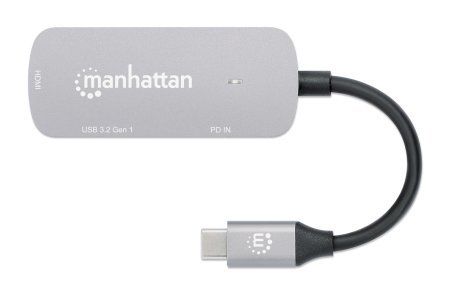 Manhattan USB-C Dock/Hub, Ports (x3): HDMI, USB-A and USB-C, With Power Delivery (100W) to USB-C Port (Note add USB-C wall charger and USB-C cable needed), Universal for all devices, All Ports can be used at the same time, Aluminium, Space Grey, 3 Year Wa - Image 1