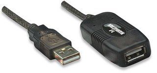Manhattan USB-A to USB-A Extension Cable, 10m, Male to Female, Active, 480 Mbps (USB 2.0), Daisy-Chainable, Built In Repeater, Hi-Speed USB, Black, Three Year Warranty, Equivalent to USB2AAEXT10M. - Image 1