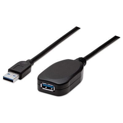 Manhattan USB-A to USB-A Extension Cable, 5m, Male to Female, Active, 5 Gbps (USB 3.2 Gen1 aka USB 3.0), Built In Repeater, SuperSpeed USB, Black, Three Year Warranty, Equivalent to USB2AAEXT5M.