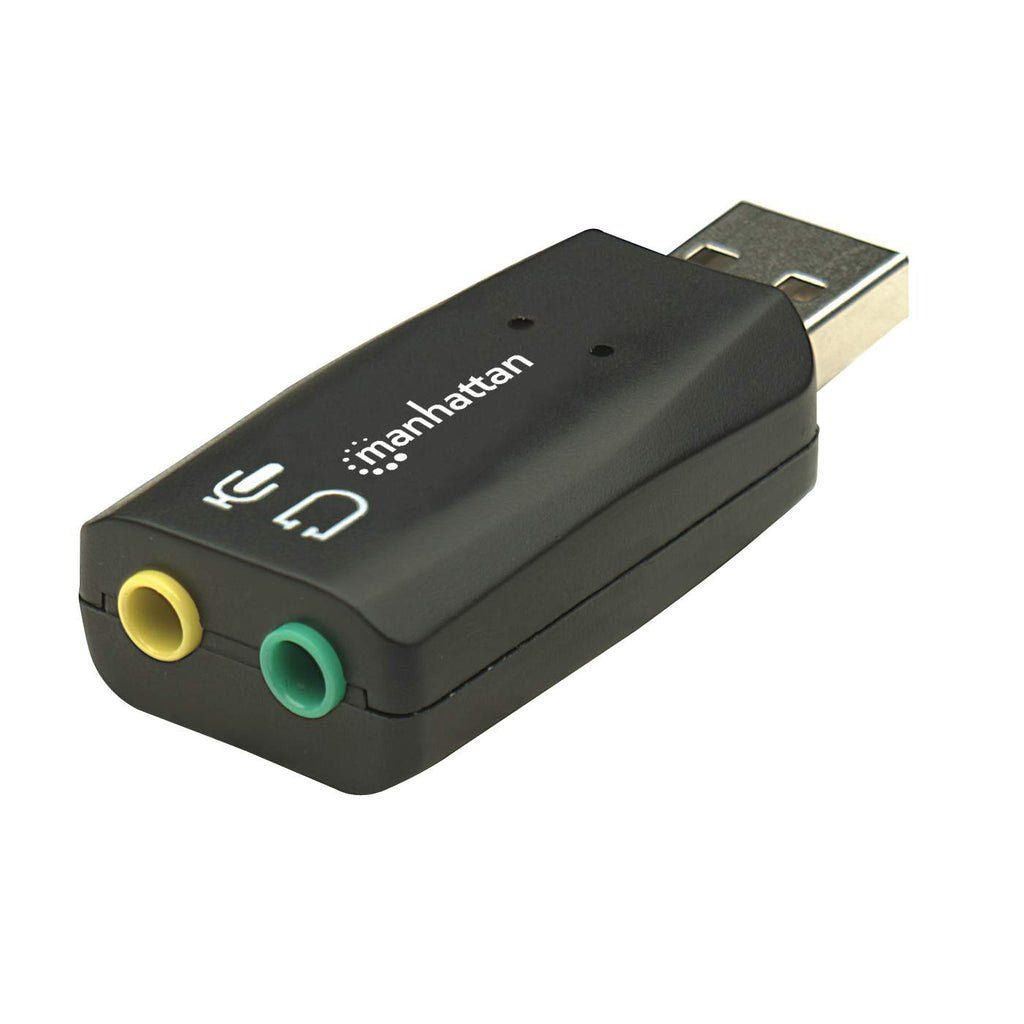 Manhattan USB-A Sound Adapter, USB-A to 3.5mm Mic-in and Audio-Out ports, 480 Mbps (USB 2.0), supports 3D and virtual 5.1 surround sound, Hi-Speed USB, Black, Three Year Warranty - Image 1