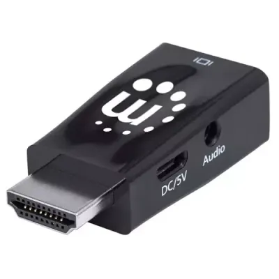 Manhattan HDMI to VGA (with Audio) Converter, 1080p, Male to Female, Micro-USB Power Input Port for additional power if needed, Black, Three Year Warranty - Thumbnail 2