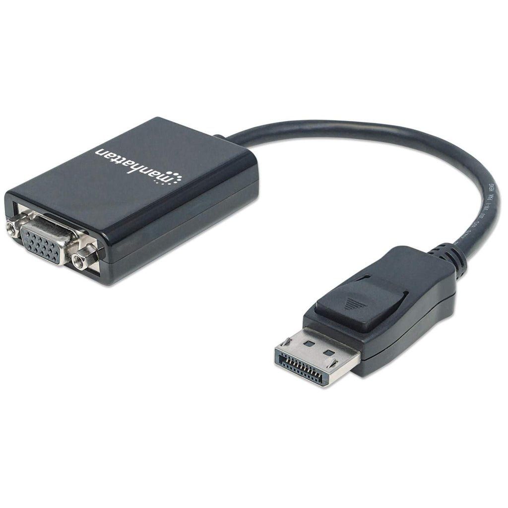 Manhattan DisplayPort to VGA HD15 Converter Cable, 15cm, Male to Female, Active, DP With Latch, Black, Lifetime Warranty, Equivalent to DP2VGA2. - Image 1