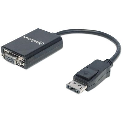 Manhattan DisplayPort to VGA HD15 Converter Cable, 15cm, Male to Female, Active, DP With Latch, Black, Lifetime Warranty, Equivalent to DP2VGA2.