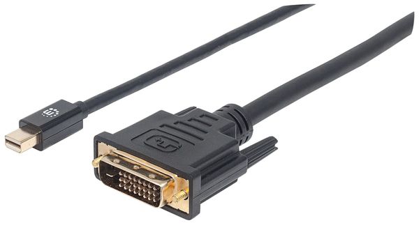 Manhattan Mini DisplayPort 1.2a to DVI-D 24+1 Cable, 1080p@60Hz, 1.8m, Male to Male, Compatible with DVD-D, Black, Lifetime Warranty