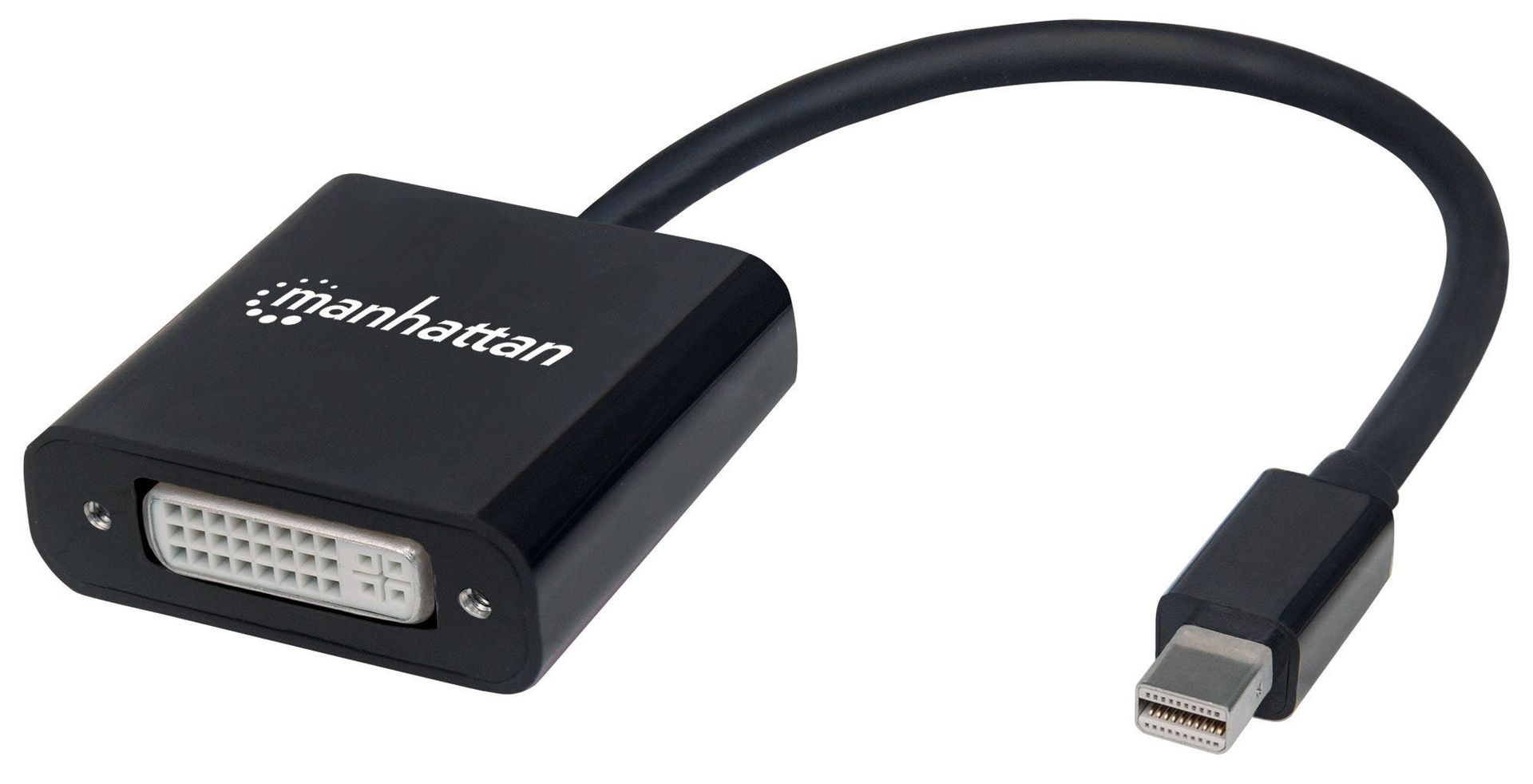 Manhattan Mini DisplayPort 1.2a to DVI-I Dual-Link Adapter Cable, 4K@30Hz, Active, 19.5cm, Male to Female, Compatible with DVD-D, Black, Three Year Warranty - Image 1