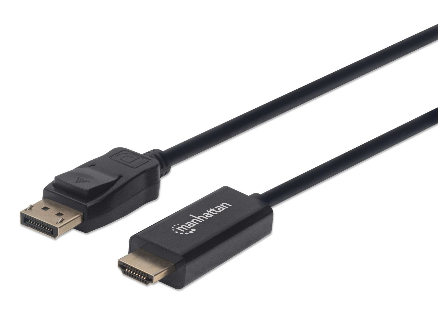 Manhattan DisplayPort 1.1 to HDMI Cable, 1080p@60Hz, 1.8m, Male to Male, DP With Latch, Black, Not Bi-Directional, Three Year Warranty - Image 1
