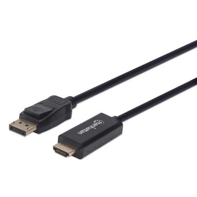 Manhattan DisplayPort 1.2 to HDMI Cable 4K@60Hz 1m Male to Male DP With Latch Black Not Bi-Directional Three Year Warranty Equivalent to 3F-DP-HDMI-4K60-HDR