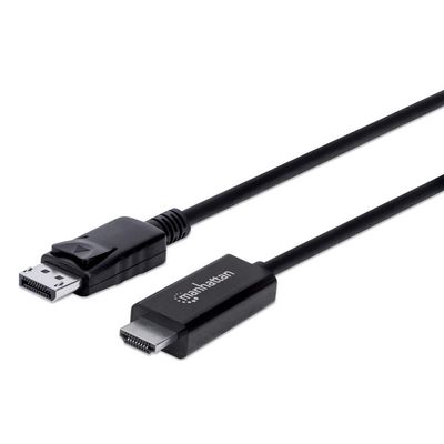 Manhattan DisplayPort 1.2 to HDMI Cable, 4K@60Hz, 3m, Male to Male, DP With Latch, Black, Not Bi-Directional, Three Year Warranty, Equivalent to 10F-DP-HDMI-4K60-HDR