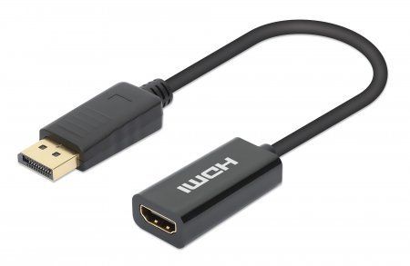 Manhattan DisplayPort 1.2 to HDMI Active Adapter, 4K@60Hz, 15cm, Male to Female, DP With Latch, Black, Not Bi-Directional, Three Year Warranty, Equivalent to DP2HD4K60S - Image 1