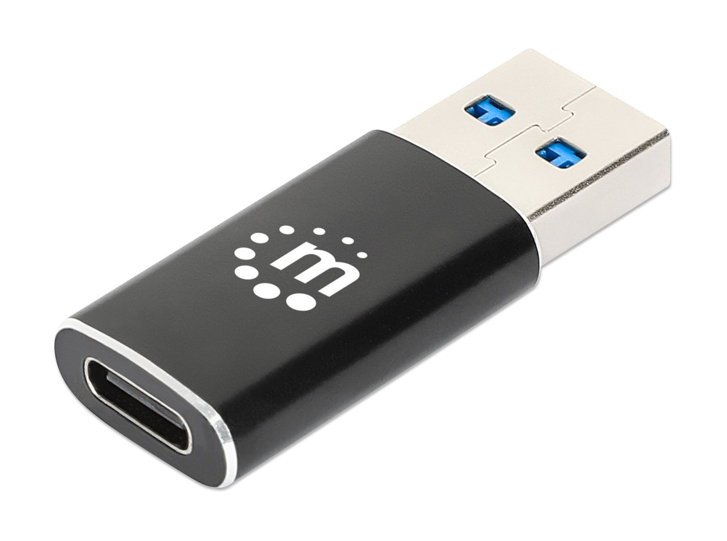 Manhattan USB-C to USB-A Adapter, Female to Male, 10 Gbps (USB 3.2 Gen2 aka USB 3.1), SuperSpeed+ USB, Black, Lifetime Warranty - Image 1