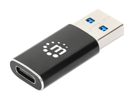 Manhattan USB-C to USB-A Adapter, Female to Male, 10 Gbps (USB 3.2 Gen2 aka USB 3.1), SuperSpeed+ USB, Black, Lifetime Warranty