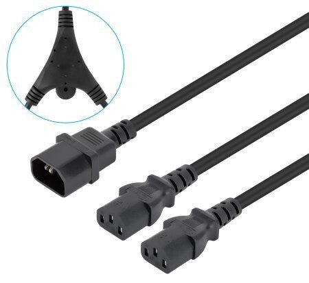 Manhattan Power Cord/Cable Y-Splitter, C14 Male to 2x C13 Female (kettle lead), Monitor to CPU, 1.8m, 10A, Black, Powers two devices from one PDU, Lead, Lifetime Warranty - Image 1