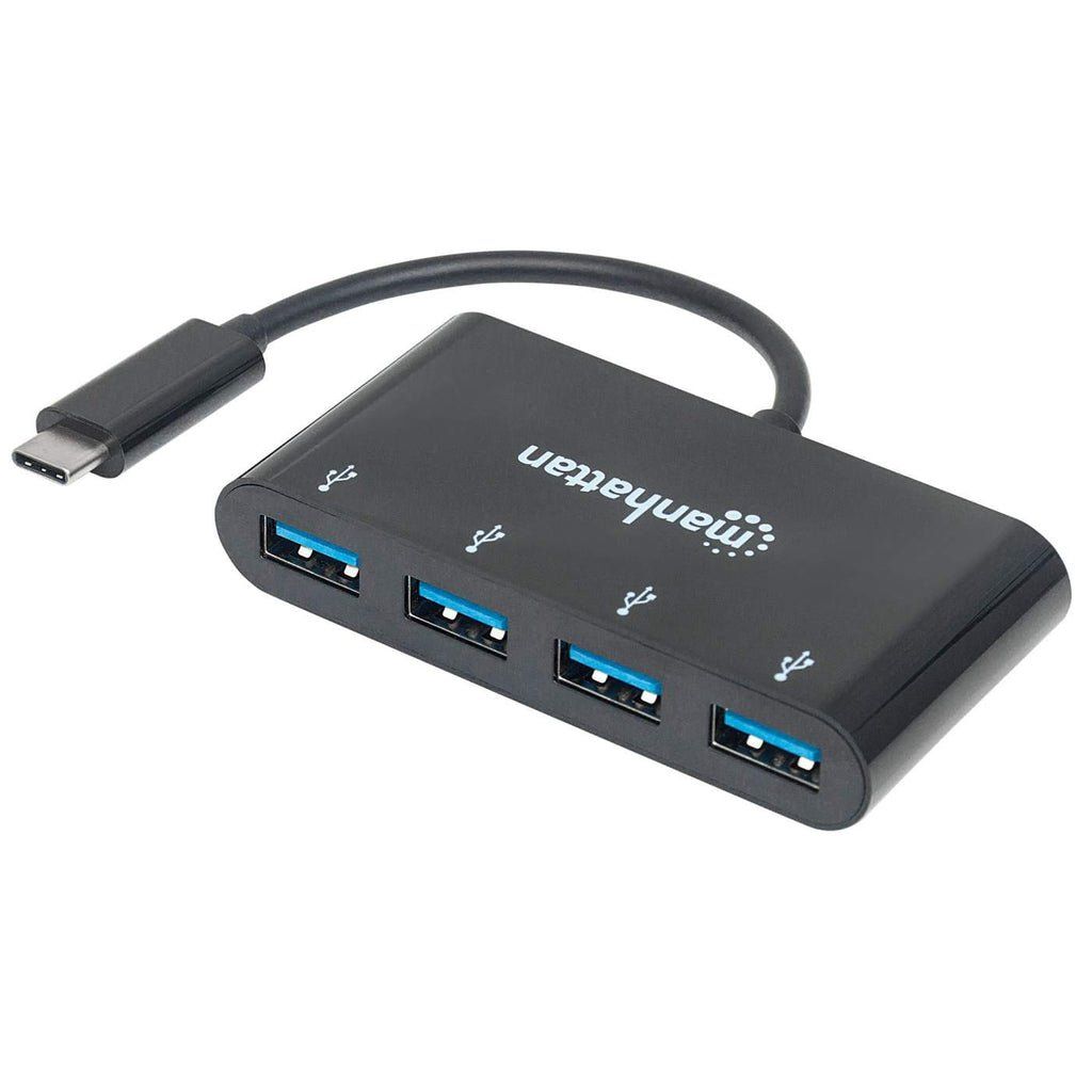Manhattan USB-C Dock/Hub, Ports (x4): USB-A (x4), 5 Gbps (USB 3.2 Gen1 aka USB 3.0), External Power Supply Not Needed, Universal for all devices, Cable 20cm, SuperSpeed USB, Black, Three Year Warranty, Equivalent to HB30C4AB - Image 1