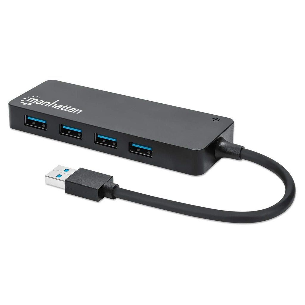 Manhattan USB-A 4-Port Hub, 4x USB-A Ports, 5 Gbps (USB 3.2 Gen1 aka USB 3.0), Bus Power, SuperSpeed USB, Black, Three Year Warranty, Equivalent to ST4300PBU3 & ST4300MINU3B - Image 1