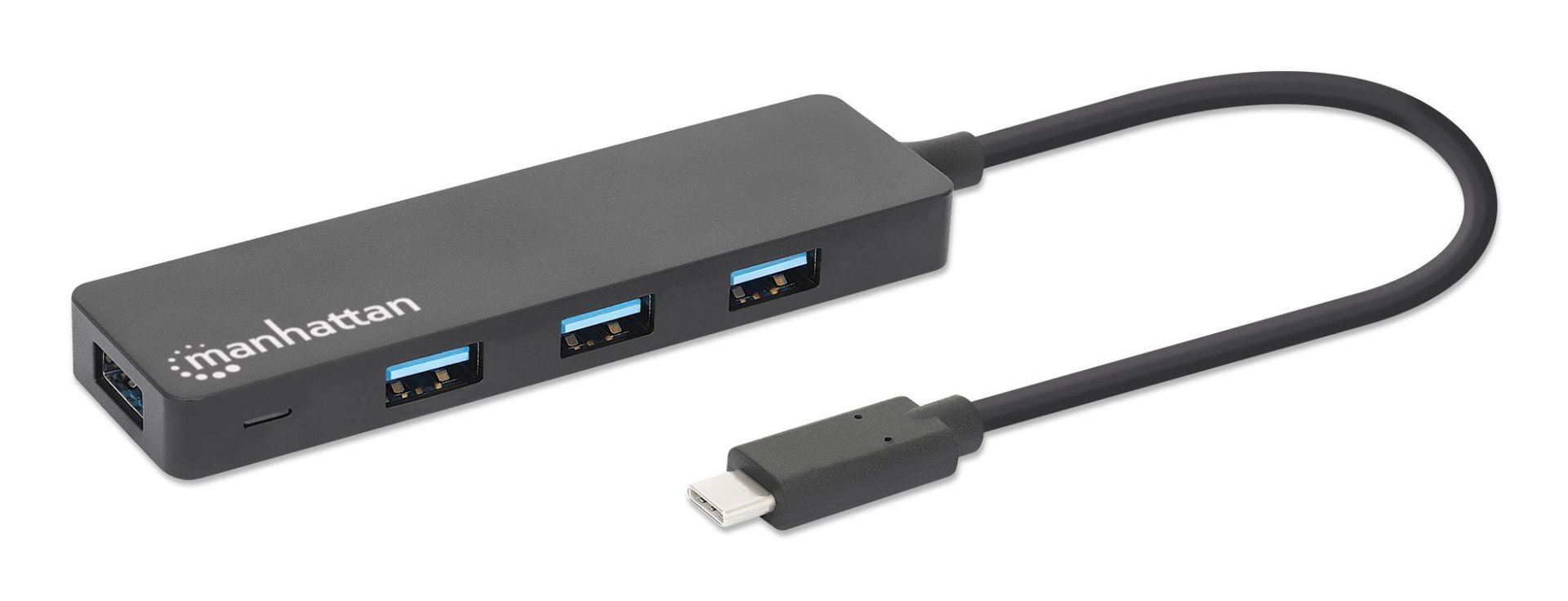 Manhattan USB-C Dock/Hub, Ports (4): USB-A (x4), 5 Gbps (USB 3.2 Gen1 aka USB 3.0), External Power Supply Not Needed, Universal for all devices, SuperSpeed USB, Black, Three Year Warranty, Equivalent to HB30CM4AB - Image 1