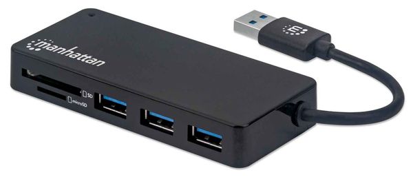 Manhattan USB-A 3-Port Hub with Card Reader 3x USB-A ports 5 Gbps (USB 3.2 Gen1 aka USB 3.0) SD MicroSD MMC and Memory Stick; Bus Power SuperSpeed USB Black Three Year Warranty - Thumbnail 2