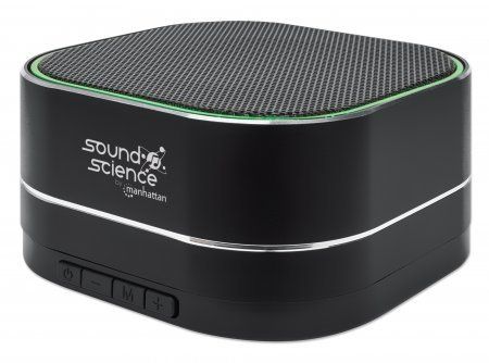 Manhattan Metallic Bluetooth Speaker, Microphone, FM Radio, Decent Sound Output (3W), 6 hour Playback time, Integrated Controls, Range 10m, microSD card reader, Aux 3.5mm, USB-A charging cable incl, Black, Bluetooth 5.0, 3 Years Warranty - Image 1