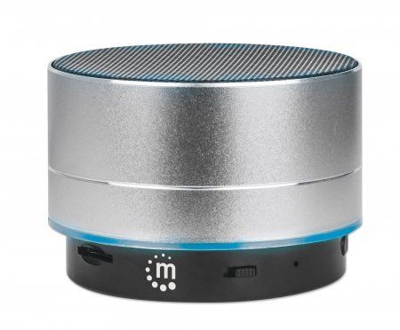 Manhattan Metallic Bluetooth Speaker, Splashproof, Range 10m, microSD card reader, Aux 3.5mm connector, USB-A charging cable included (5V charging), Silver, Three Years Warranty - Image 1
