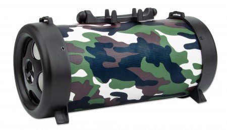 Manhattan Camouflage Bluetooth Speaker, Decent Sound Output (3W), 3 hour Playback time, FM Radio, Range 10m, microSD card reader (32GB), Aux 3.5mm connector, USB-A charging cable included, 1200mAH battery, Bluetooth v5, 3 Years Warranty - Image 1