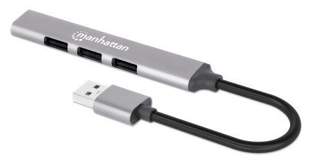 Manhattan USB-A 4-Port Hub, 4x USB-A Ports (1x 5 Gbps USB 3.2 Gen1 aka USB 3.0, 3 x 480 Mbps USB 2.0), Bus Powered, Aluminium, Space Grey, Three Year Warranty
