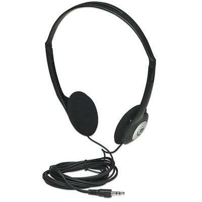 Manhattan Stereo On-Ear Headphones (3.5mm), Adjustable Split Headband, Foam Earpads, Speaker 80W max, Standard 3.5mm stereo jack/plug for audio output, cable 2.2m, Black, Three Year Warranty