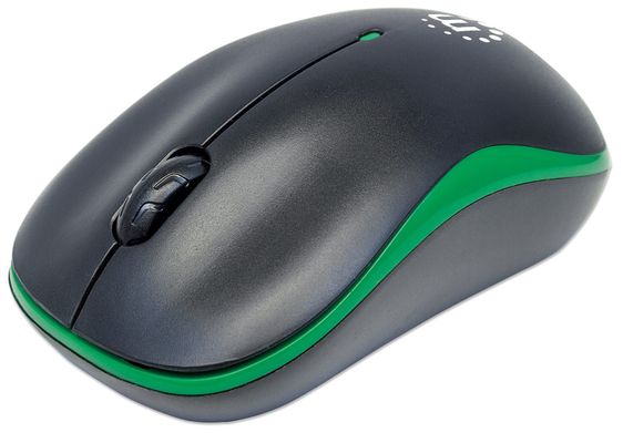 Manhattan Success Wireless Mouse Black/Green 1000dpi 2.4Ghz (up to 10m) USB Optical Three Button with Scroll Wheel USB micro receiver AA battery (included) Low friction base Three Year Warranty