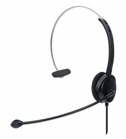 Manhattan Mono On-Ear Headset (USB), Microphone Boom (padded), Retail Box Packaging, Adjustable Headband, In-Line Volume Control, Ear Cushion, USB-A for both sound and mic use, cable 1.5m, Three Year Warranty - Image 1