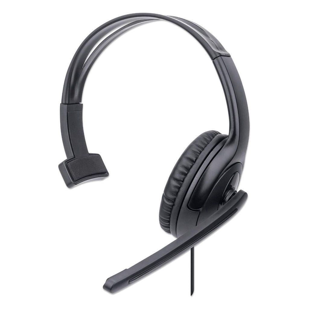 Manhattan Mono Over-Ear Headset (USB), Microphone Boom (padded), Retail Box Packaging, Adjustable Headband, In-Line Volume Control, Ear Cushion, USB-A for both sound and mic use, cable 1.5m, Three Year Warranty - Image 1