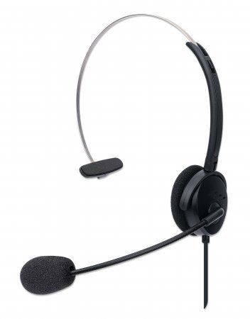 Manhattan Mono On-Ear Headset (USB), Microphone Boom (padded), Polybag Packaging, Adjustable Headband, In-Line Volume Control, Ear Cushion, USB-A for both sound and mic use, cable 1.5m, Three Year Warranty - Image 1