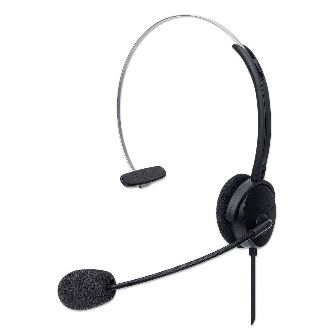 Manhattan Mono Over-Ear Headset (USB), Microphone Boom (padded), Polybag Packaging, Adjustable Headband, In-Line Volume Control, Ear Cushion, USB-A for both sound and mic use, cable 1.5m, Three Year Warranty - Image 1