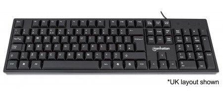 Manhattan Keyboard UK USB Wired Standard Qwerty layout Black Full Size Keys Cable 1.5m USB-A connection Plug and Play Three Year Warranty Retail Boxed - Image 1