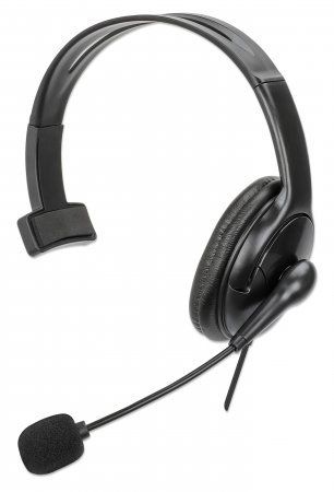 Manhattan Mono Over-Ear Headset (USB), Reversible Microphone Boom (padded), Retail Box Packaging, In-Line Volume/Mute Control, Padded Ear Cushion, USB-A for both sound and mic use, cable 2m, Three Year Warranty - Image 1