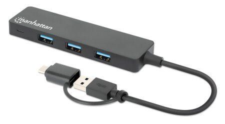 Manhattan USB-C & USB-A Combo Dock/Hub Ports (4): USB-A (x4) 5 Gbps (USB 3.2 Gen1 aka USB 3.0) External Power Supply Not Needed Universal for all devices SuperSpeed USB Black Three Year Warranty