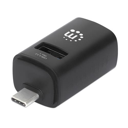 Manhattan USB-C 3-Port Hub, ULTRA COMPACT, 3x USB-A Ports (1x 5 Gbps USB 3.2 Gen1 aka USB 3.0, 3 x 480 Mbps USB 2.0), External Power Supply Not Needed, Universal for all devices, SuperSpeed USB, Black, Three Year Warranty - Image 1